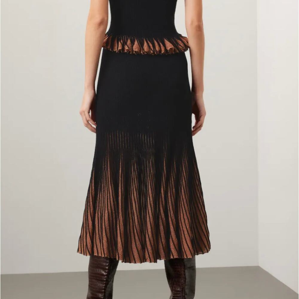 Ulla Johnson Black Metallic Midi Skirt SMALL Ombre Cocktail Work Designer $500 - Picture 2 of 13